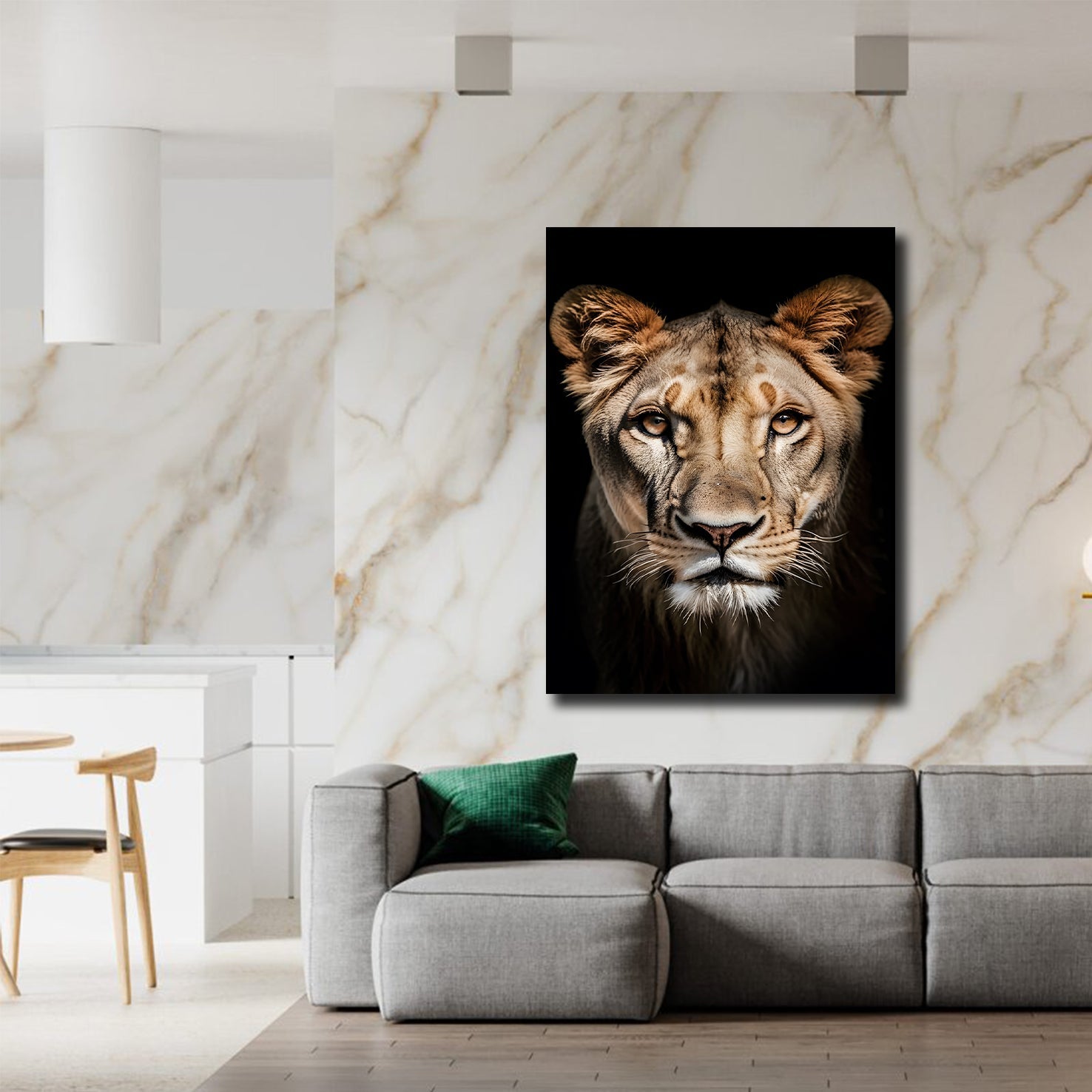 Lioness head on dark
