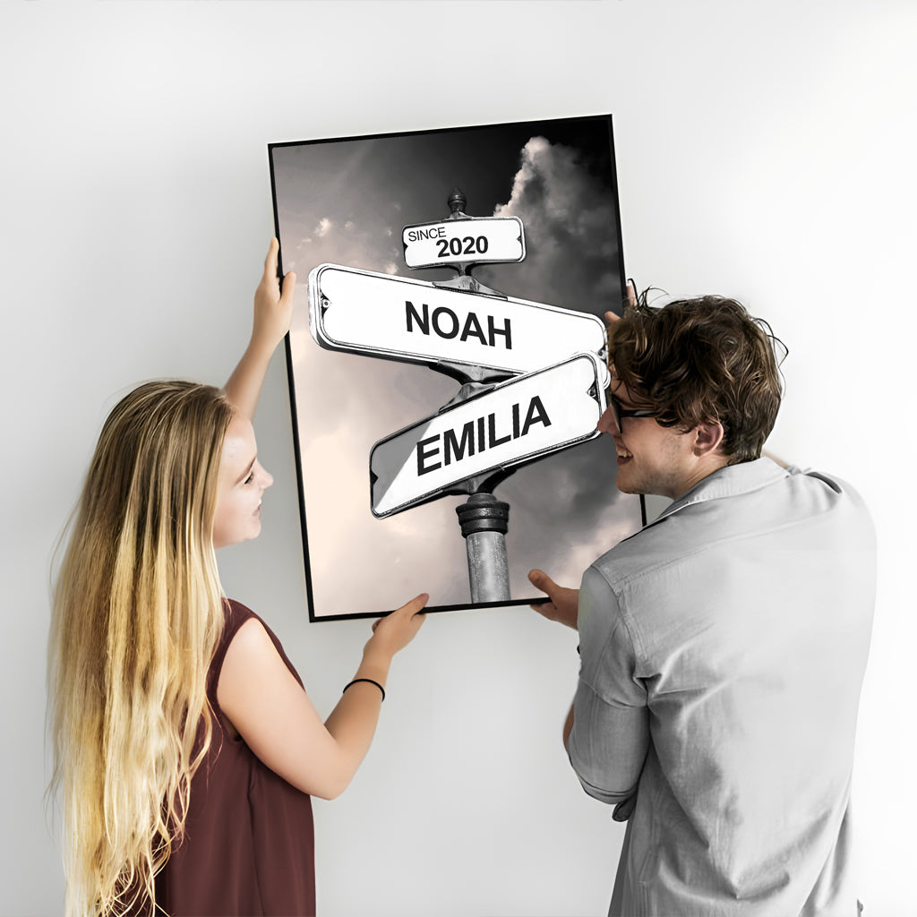 Personalisierte Leinwand "Straßenschild für Paare"