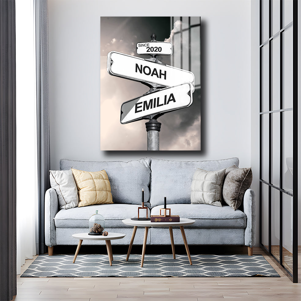 Personalisierte Leinwand "Straßenschild für Paare"